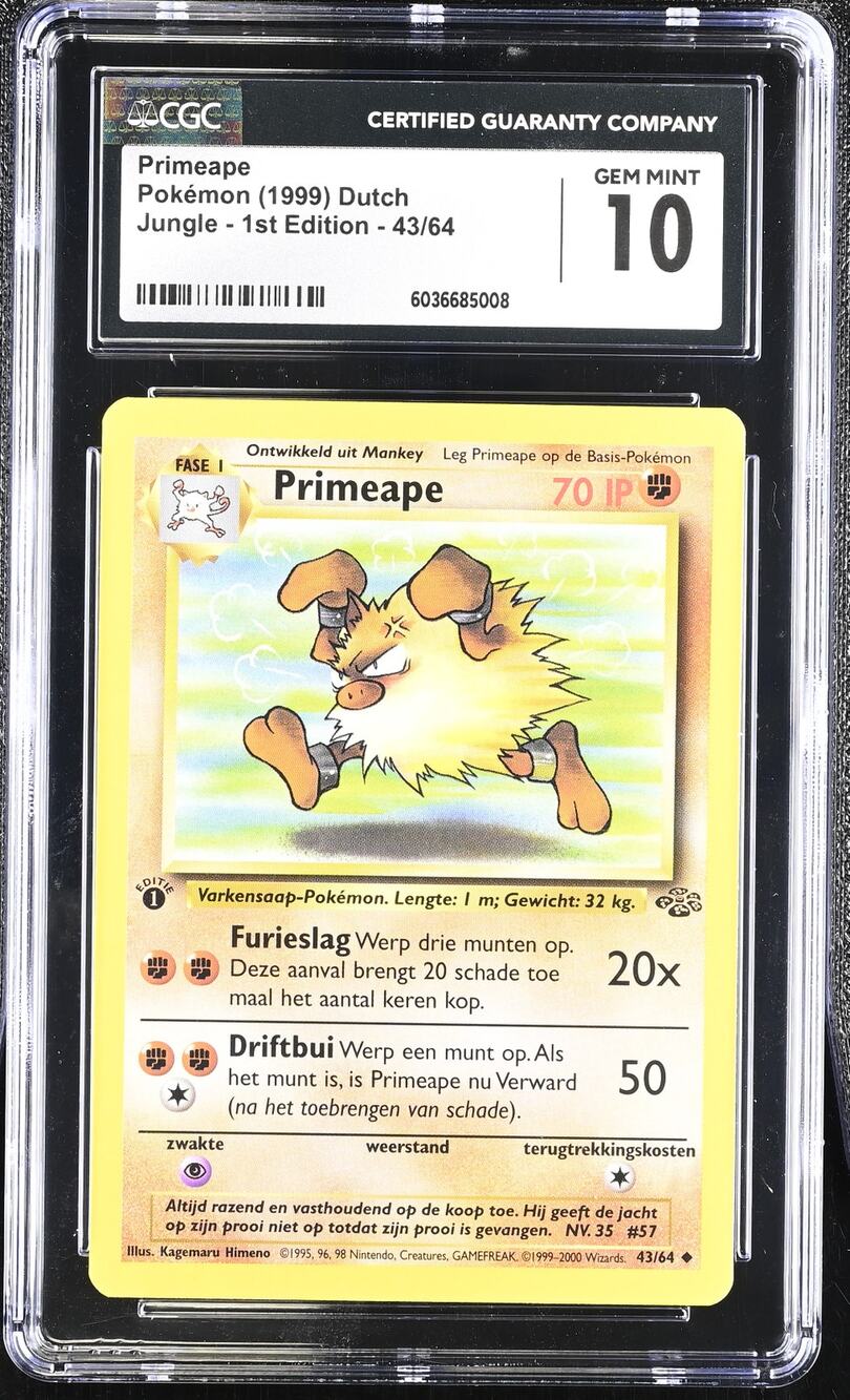 CGC 10 GEM MINT Primeape 1st Edition 43/64 Pokemon Dutch Jungle Set (PSA/BGS)